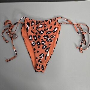 Fabletics Leopard Print Hi‎ Cut Bikini Bottom Swimsuit Tie Side Women L Vacation